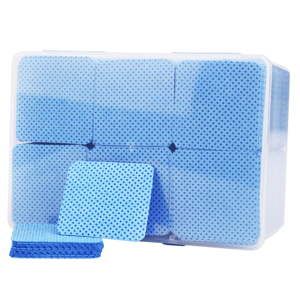 1080 pcs square cleaning wipes for nail glue bottle openings – grid pattern, 92g white melt blown nonwoven, plastic box packaged