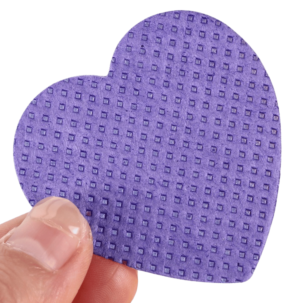 Colorful Grid Heart Shape Wiping Cloth for Eyelash Glue 90 gsm Meltblown Nonwoven Grid Pattern Purple