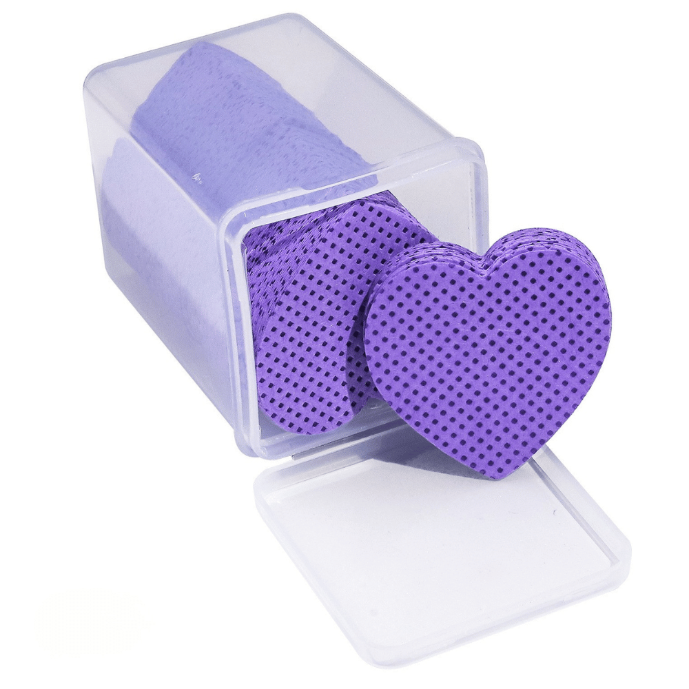Colorful Grid Heart Shape Wiping Cloth for Eyelash Glue 90 gsm Meltblown Nonwoven Grid Pattern Purple