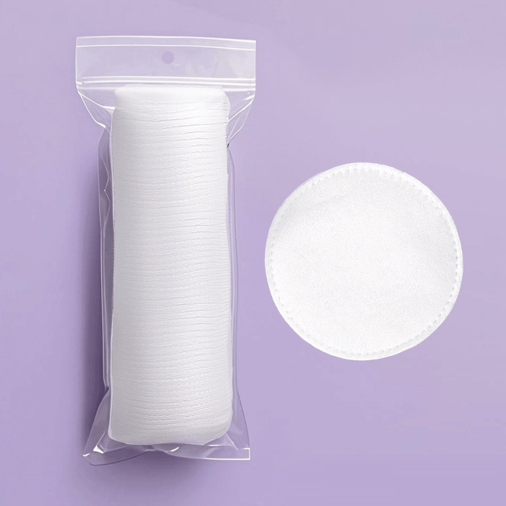 round nonwoven cotton makeup remover pads plain pattern, – professional salon use, bag packaging