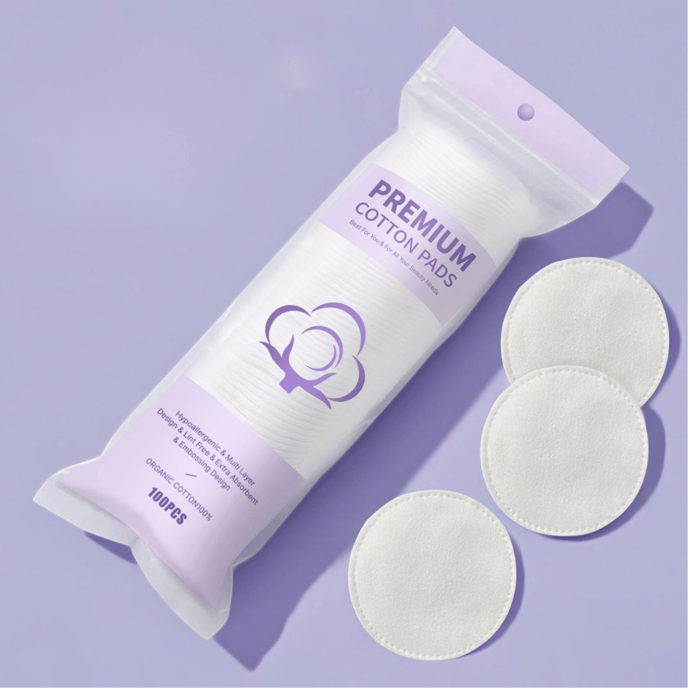round nonwoven cotton makeup remover pads plain pattern, – professional salon use, bag packaging