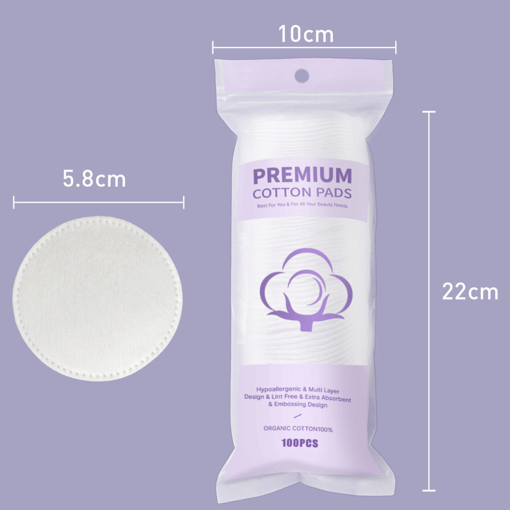 round nonwoven cotton makeup remover pads plain pattern, – professional salon use, bag packaging