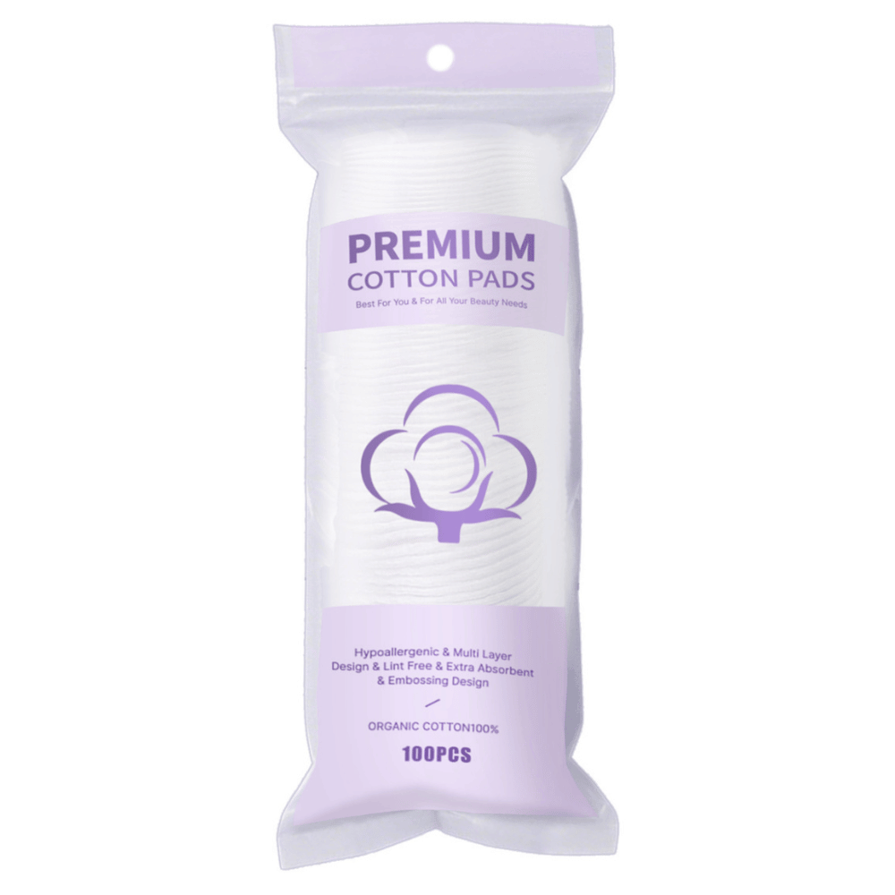 round nonwoven cotton makeup remover pads plain pattern, – professional salon use, bag packaging