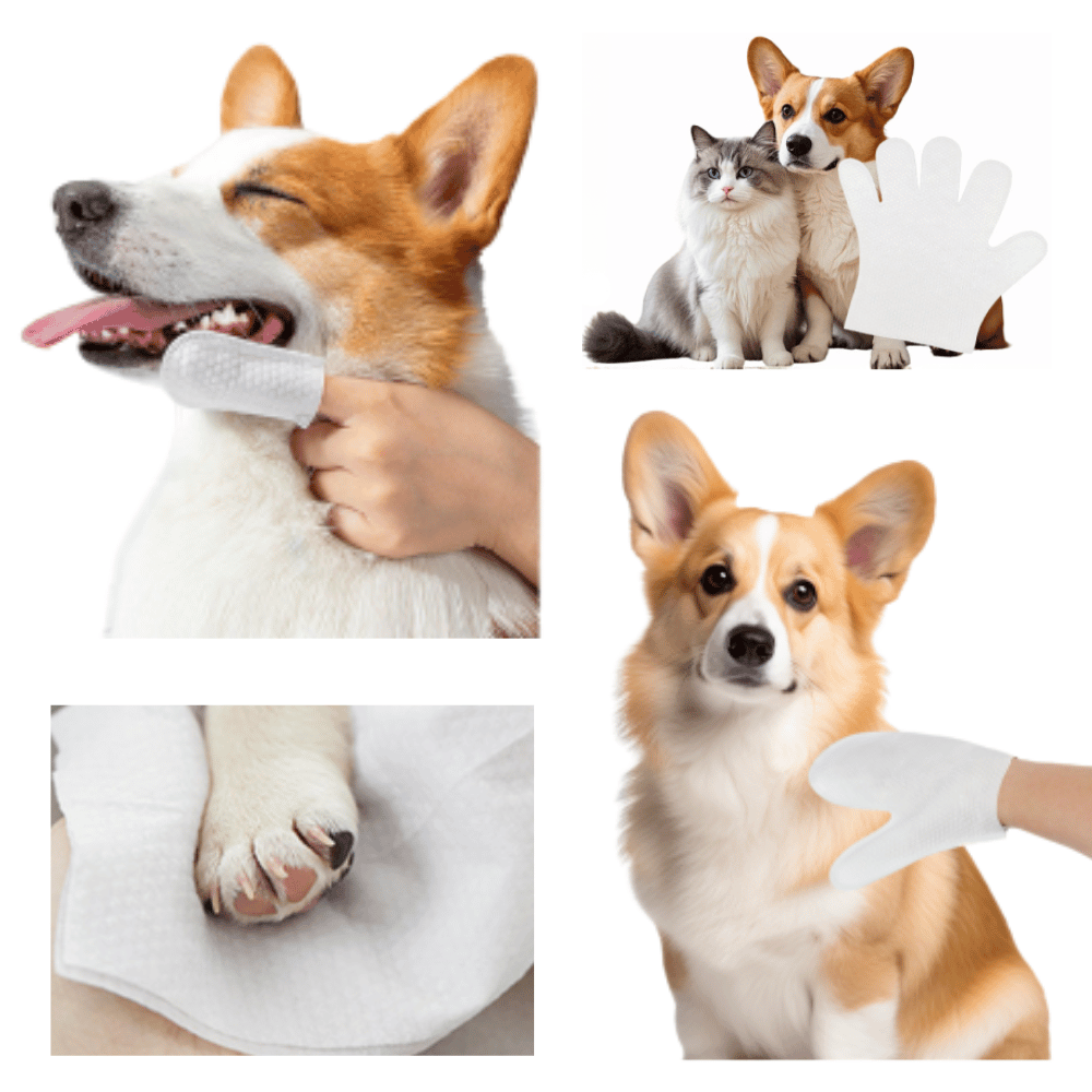 high quality thick five finger disposable pet cleaning mitts 80gsm 100% viscose pearl pattern